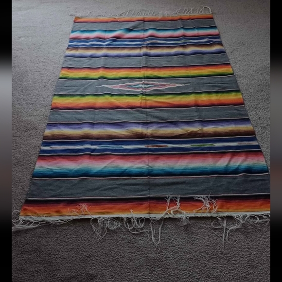 Vintage Mexican Saltillo Serape Wool Blanket - Picture 3 of 13